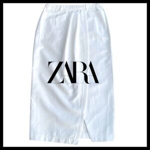 New Zara White High Waist Asymmetric Midi Pencil Skirt (M)